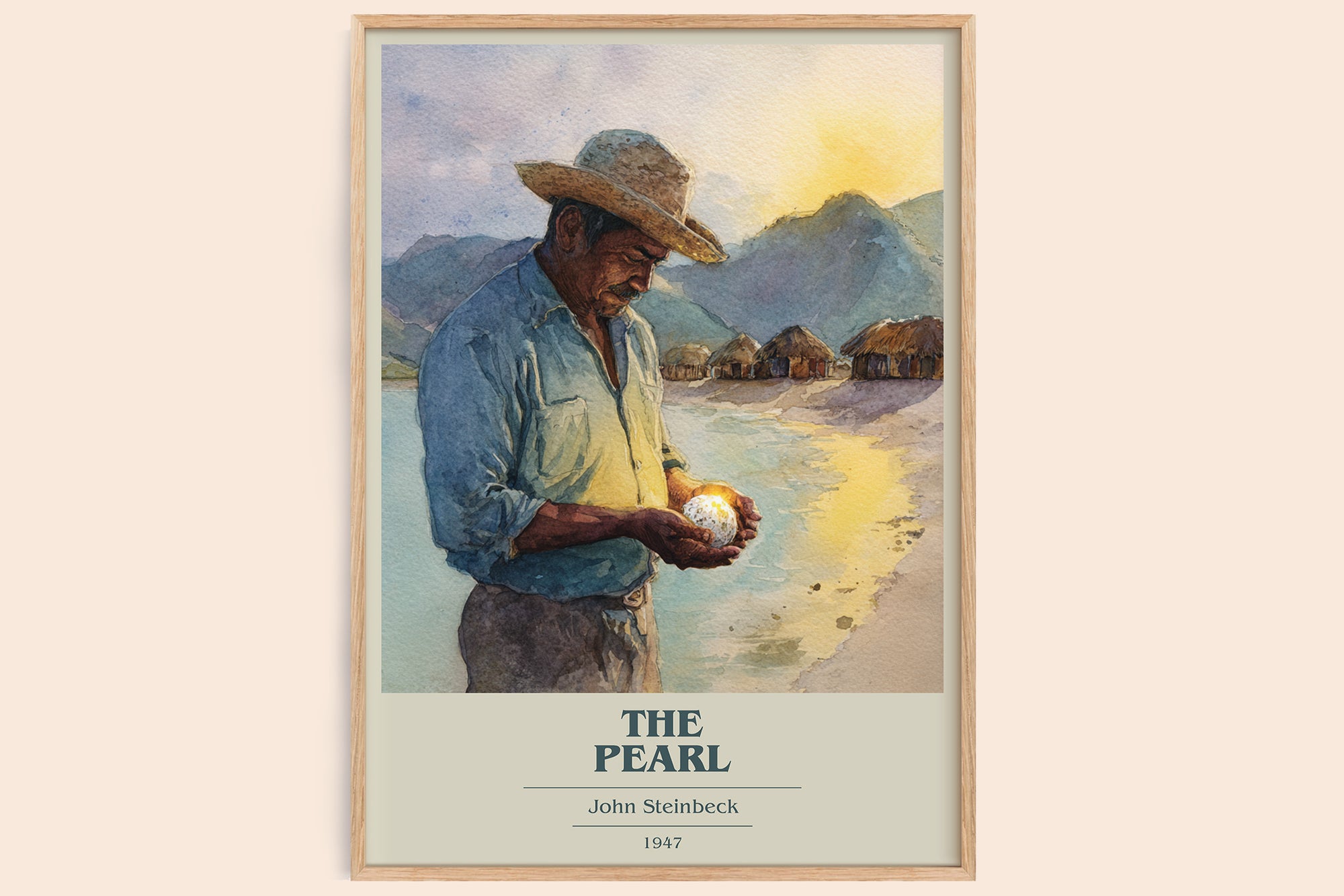 The Pearl book cover book poster by John Steinbeck – framed literary art print