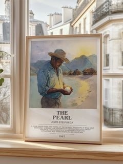 The Pearl Bookish Wall Art by John Steinbeck – framed print by a bright window