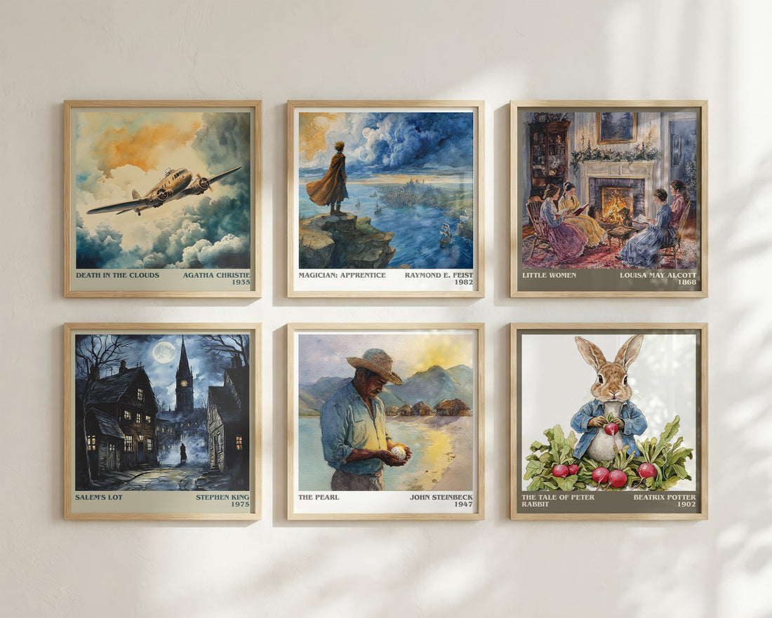 The Pearl Literary Art Print by John Steinbeck – square print in a six-frame gallery wall