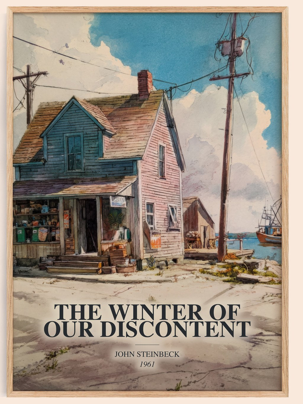 The Winter Of Our Discontent watercolour book poster by John Steinbeck – framed literary art print