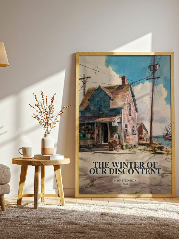 The Winter Of Our Discontent watercolour print in frame leaning in hallway – literary fiction wall art