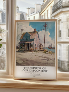 The Winter of Our Discontent Book Cover Poster by John Steinbeck – framed print by a bright window