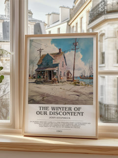 The Winter of Our Discontent Bookish Wall Art by John Steinbeck – framed print by a bright window
