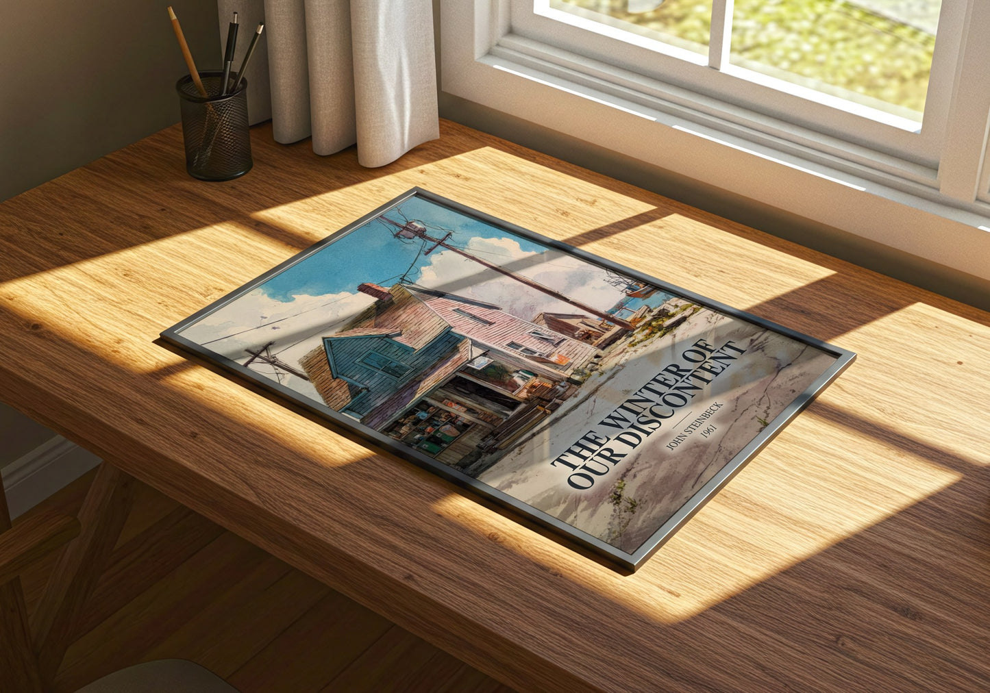 The Winter Of Our Discontent watercolour book poster framed on wall – literary fiction wall art