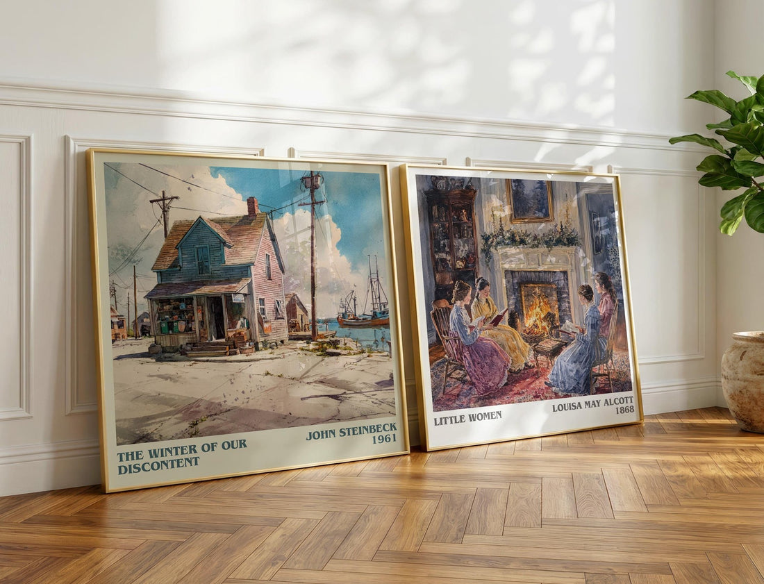 The Winter of Our Discontent Literary Art Print by John Steinbeck – large square framed print leaning against a wall