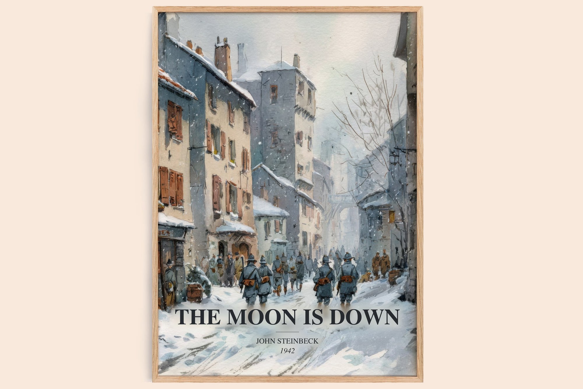 The Moon Is Down watercolour book poster by John Steinbeck – framed literary art print