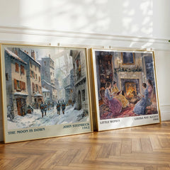 The Moon Is Down Literary Art Print by John Steinbeck – large square framed print leaning against a wall