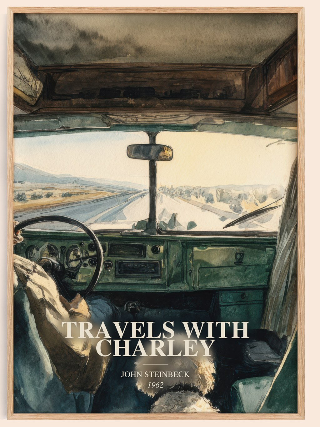 Travels With Charley watercolour book poster by John Steinbeck – framed literary art print