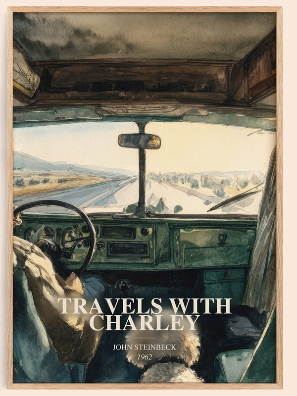 Travels With Charley watercolour book poster by John Steinbeck – framed literary art print