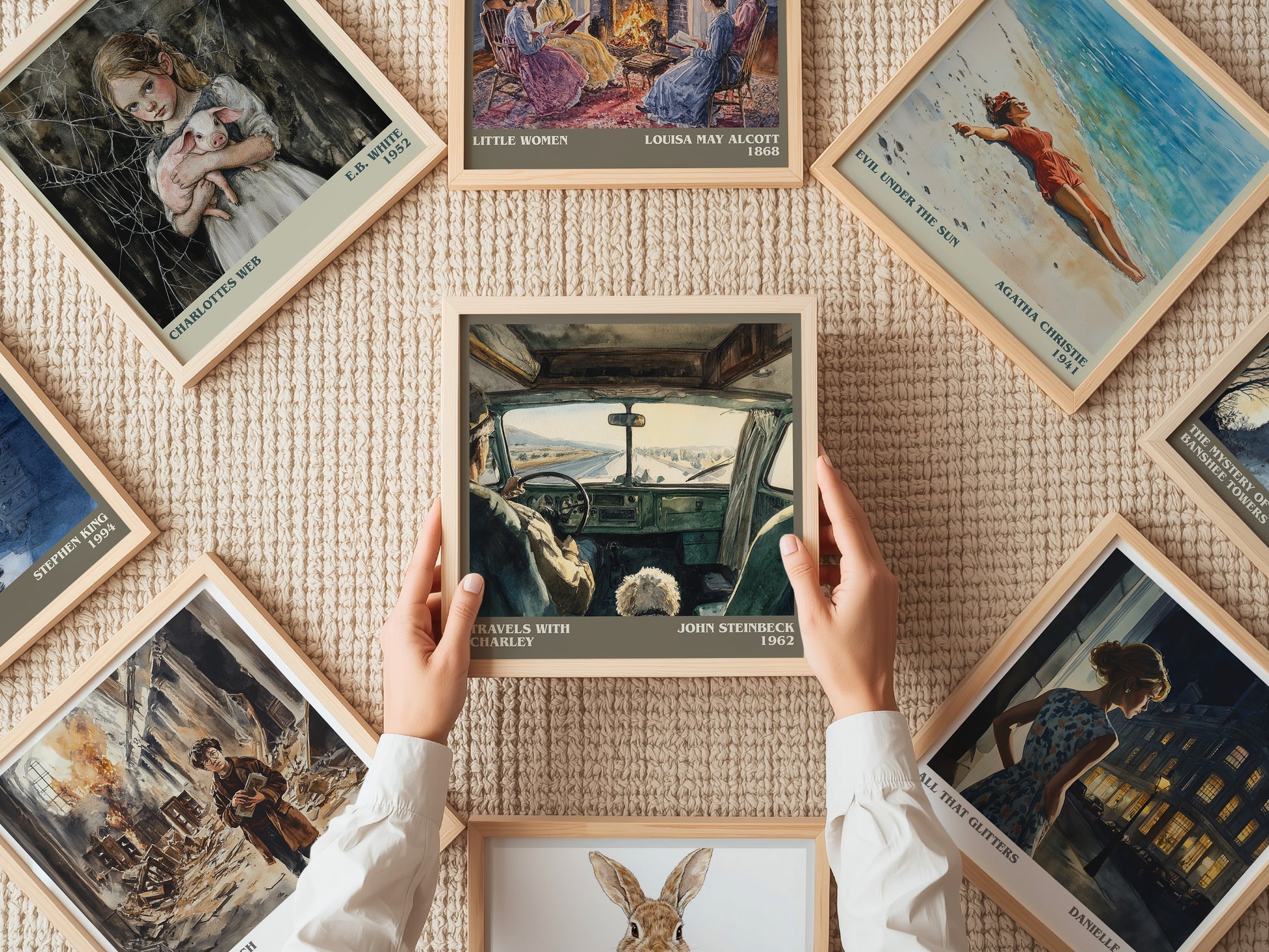 Travels with Charley literary print on bookshelf – John Steinbeck fan gift