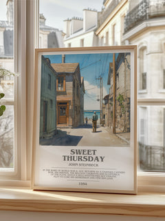 Sweet Thursday Bookish Wall Art by John Steinbeck – framed print by a bright window