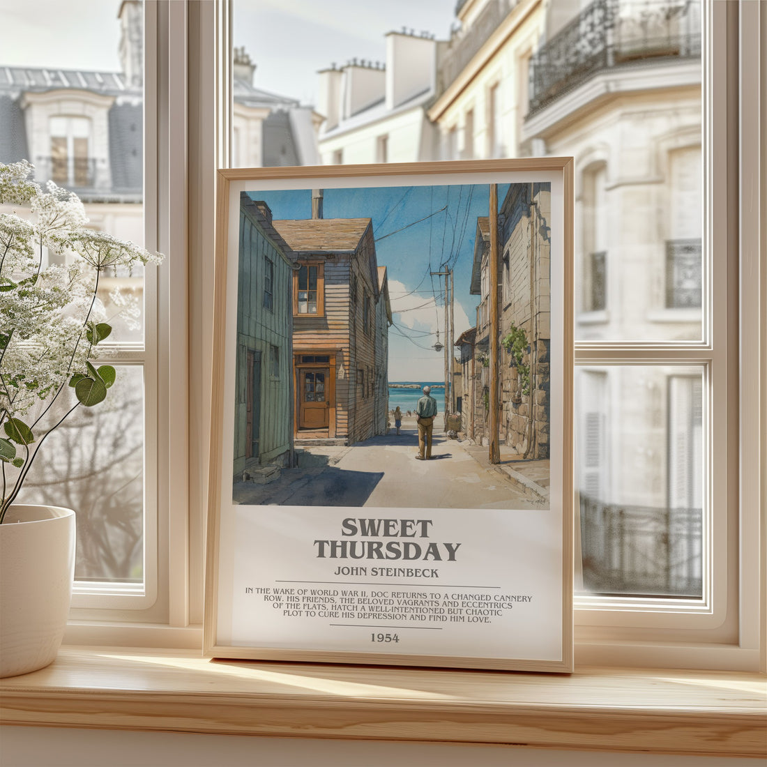 Sweet Thursday Bookish Wall Art by John Steinbeck – framed print by a bright window
