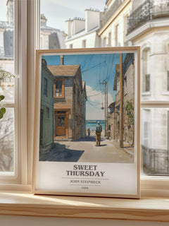 Sweet Thursday Book Cover Poster by John Steinbeck – framed print by a bright window