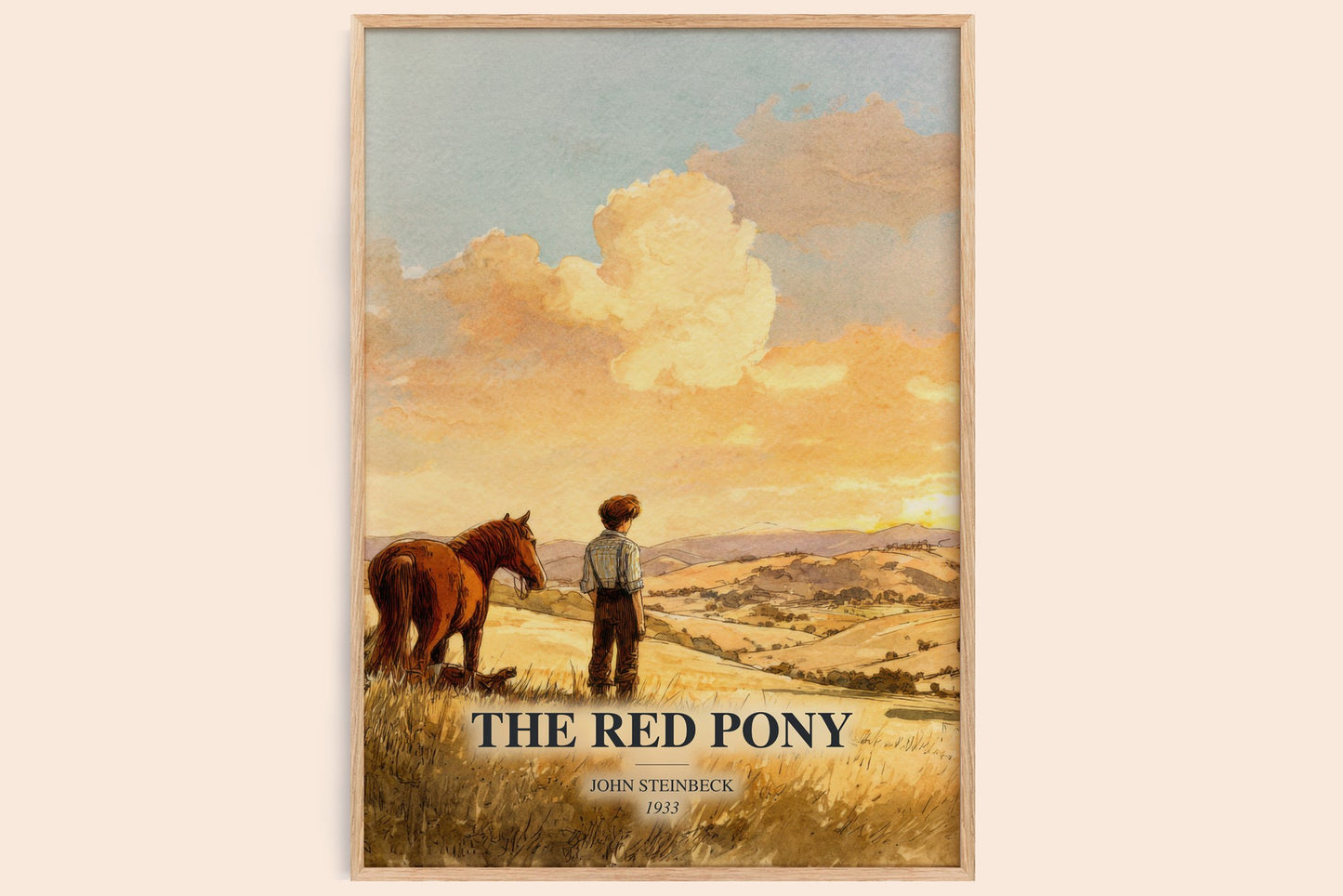 The Red Pony watercolour book poster by John Steinbeck – framed literary art print