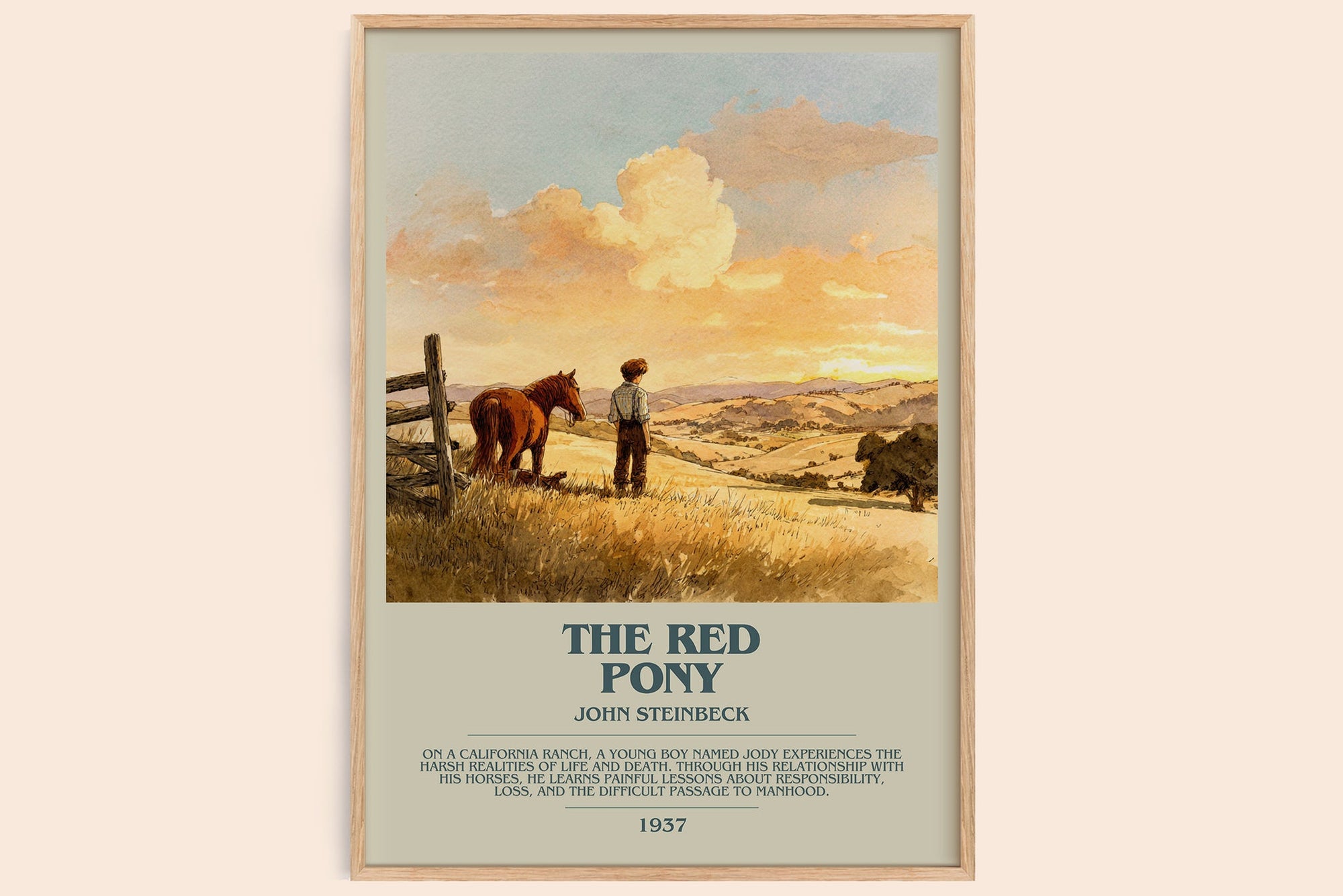The Red Pony bookish book poster by John Steinbeck – framed literary art print