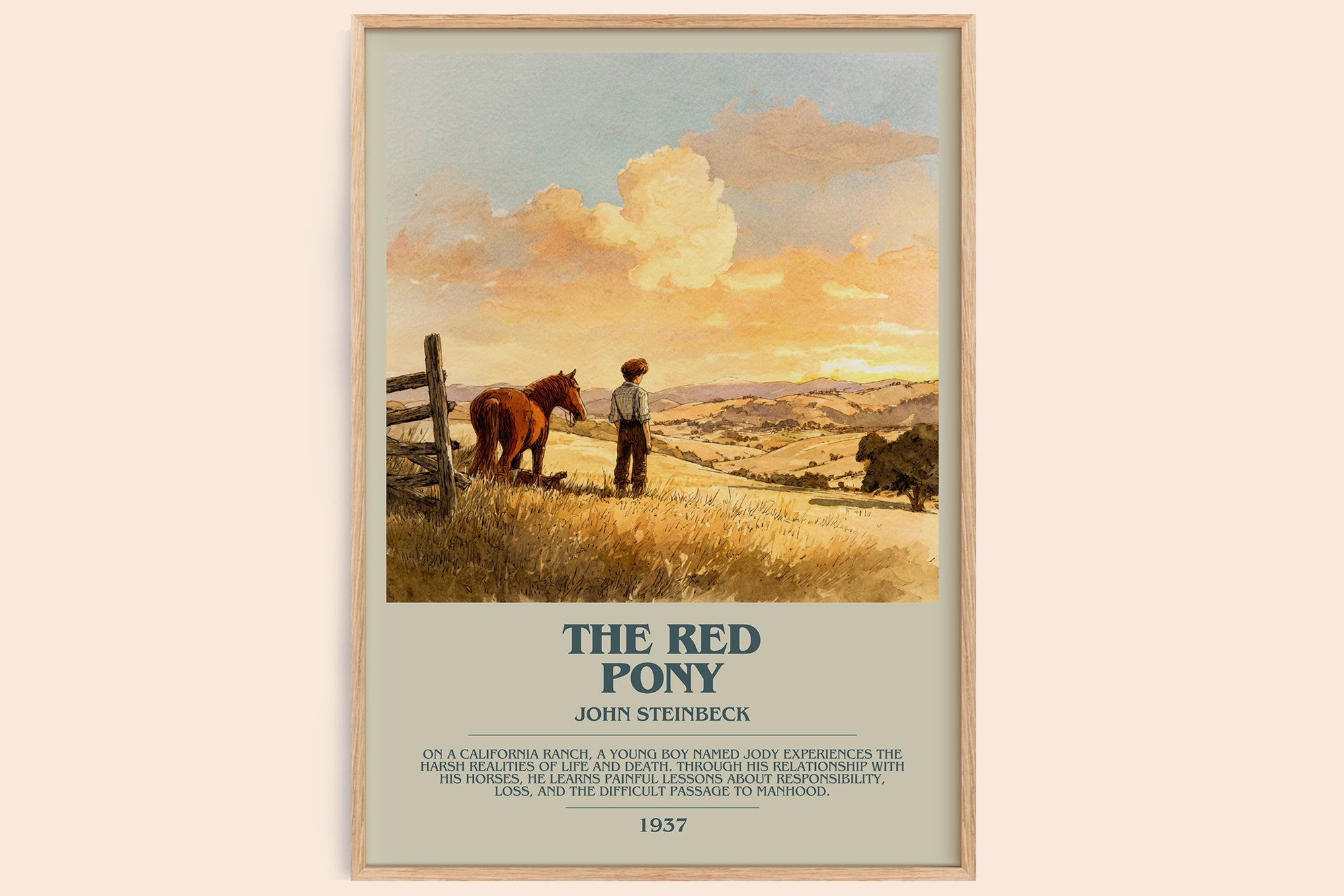 The Red Pony bookish book poster by John Steinbeck – framed literary art print