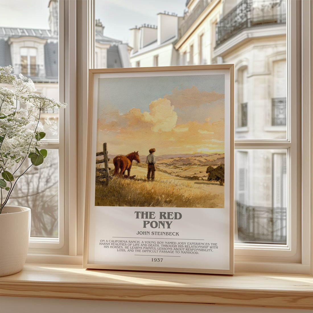The Red Pony Bookish Wall Art by John Steinbeck – framed print by a bright window
