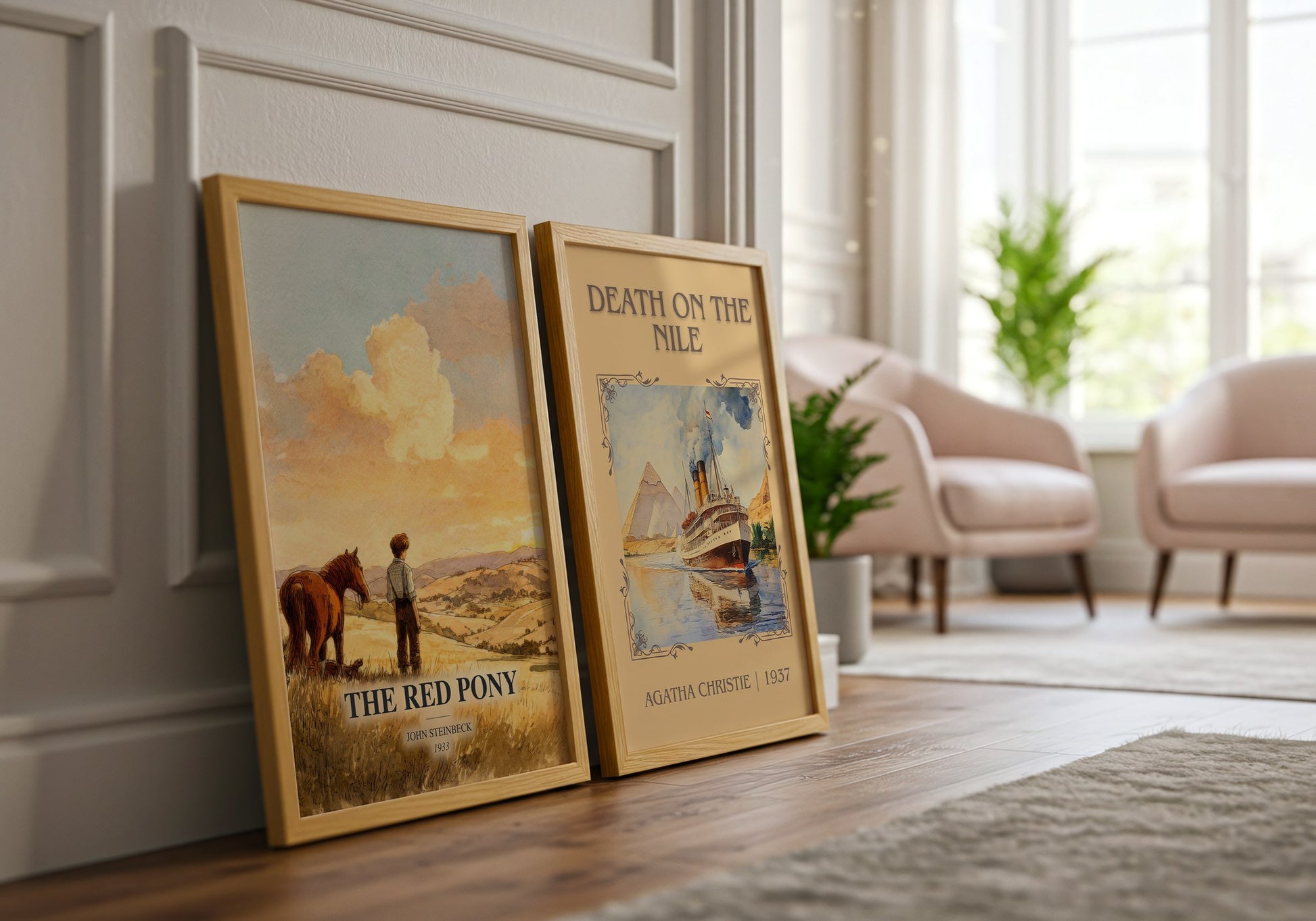 The Red Pony watercolour print framed by window – literary home decor