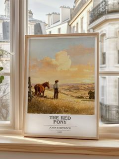 The Red Pony Book Cover Poster by John Steinbeck – framed print by a bright window