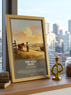 The Red Pony Bookish Wall Art by John Steinbeck – framed print on a city-view windowsill