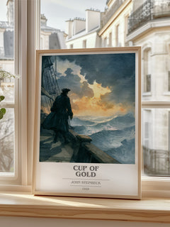 Cup of Gold Book Cover Poster by John Steinbeck – framed print by a bright window