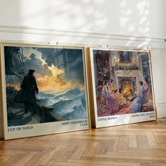 Cup of Gold Literary Art Print by John Steinbeck – large square framed print leaning against a wall