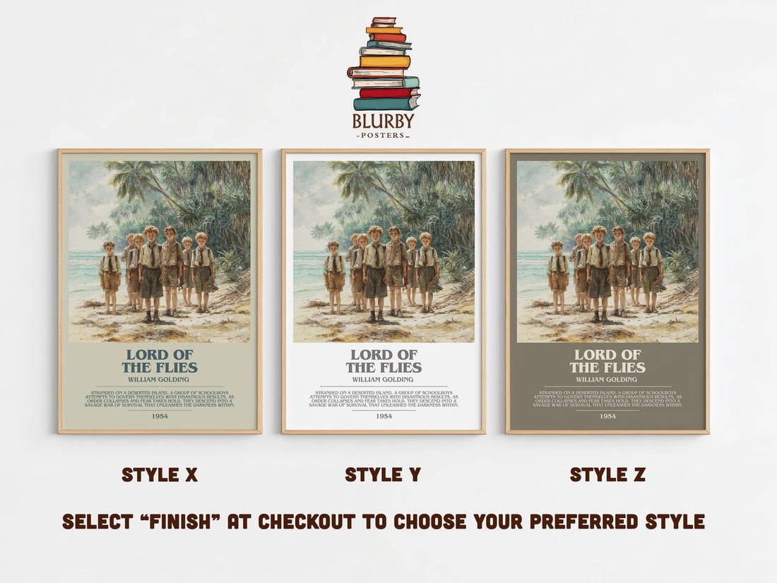 Lord Of The Flies bookish print in frame leaning in hallway – historical fiction wall art (mockup)