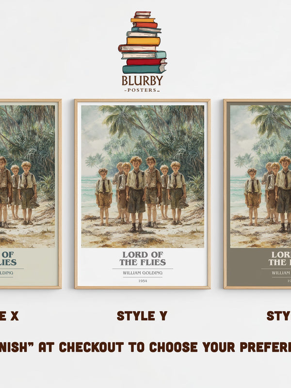 Lord Of The Flies book cover print in frame leaning in hallway – historical fiction wall art