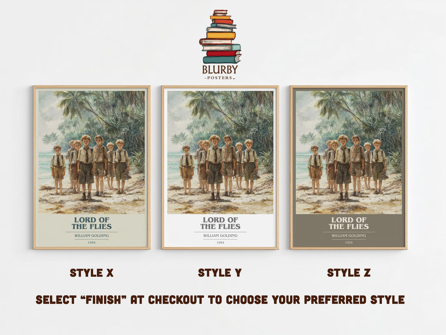 Lord Of The Flies book cover print in frame leaning in hallway – historical fiction wall art
