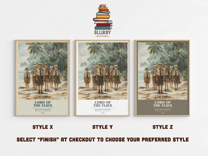 Lord Of The Flies book cover print in frame leaning in hallway – historical fiction wall art