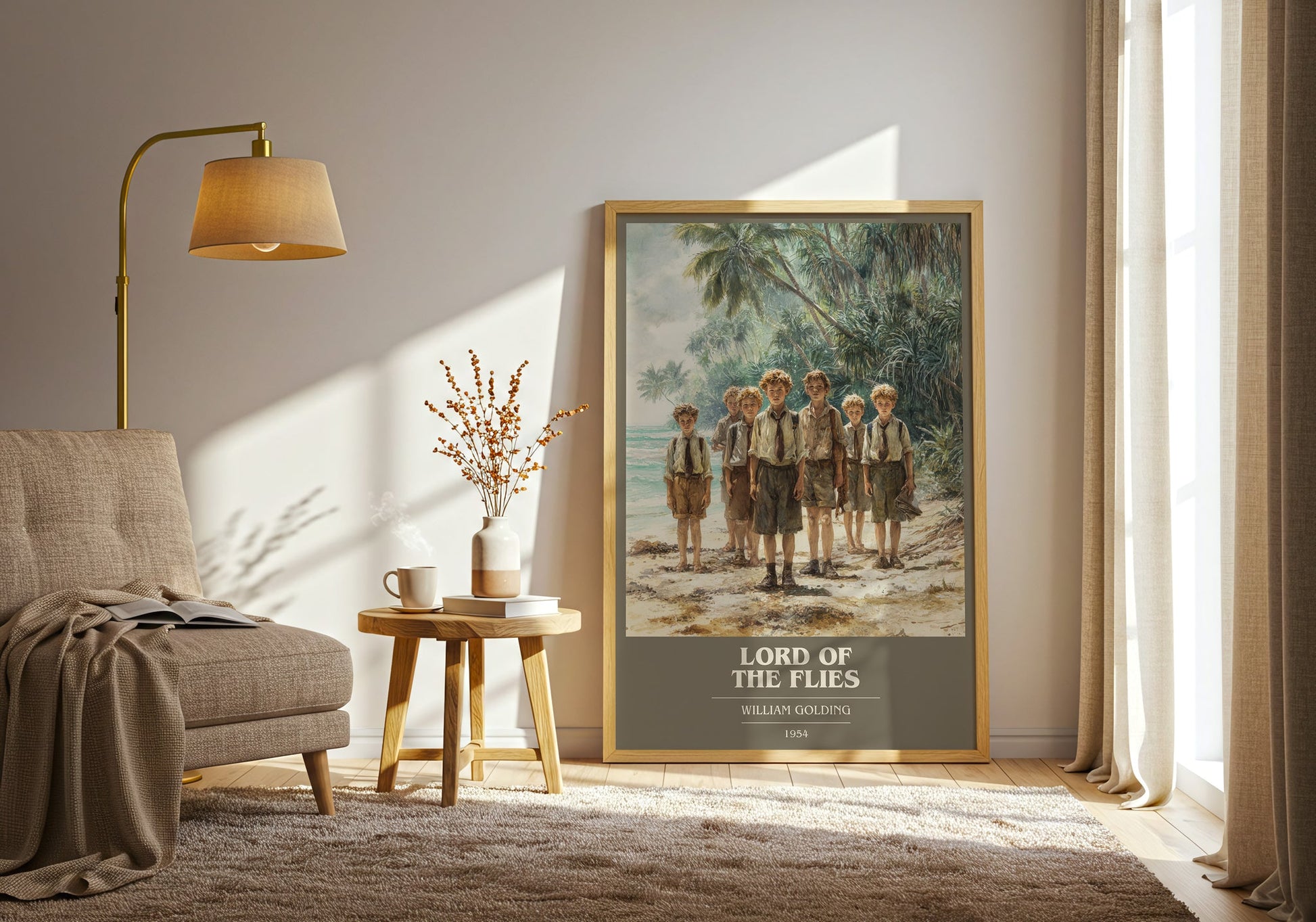 Lord Of The Flies book cover print framed by window – literary home decor