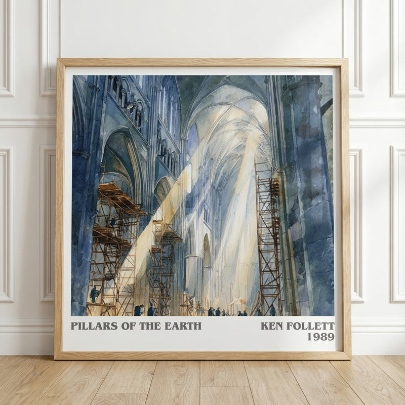 The Pillars of the Earth literary print in frame leaning in hallway – coming of age wall art