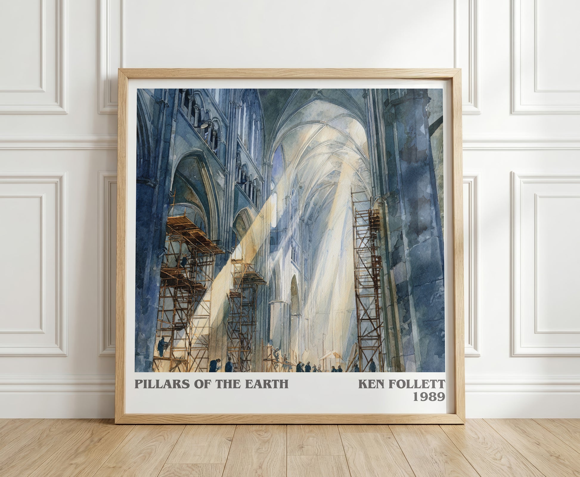 The Pillars of the Earth literary print in frame leaning in hallway – coming of age wall art