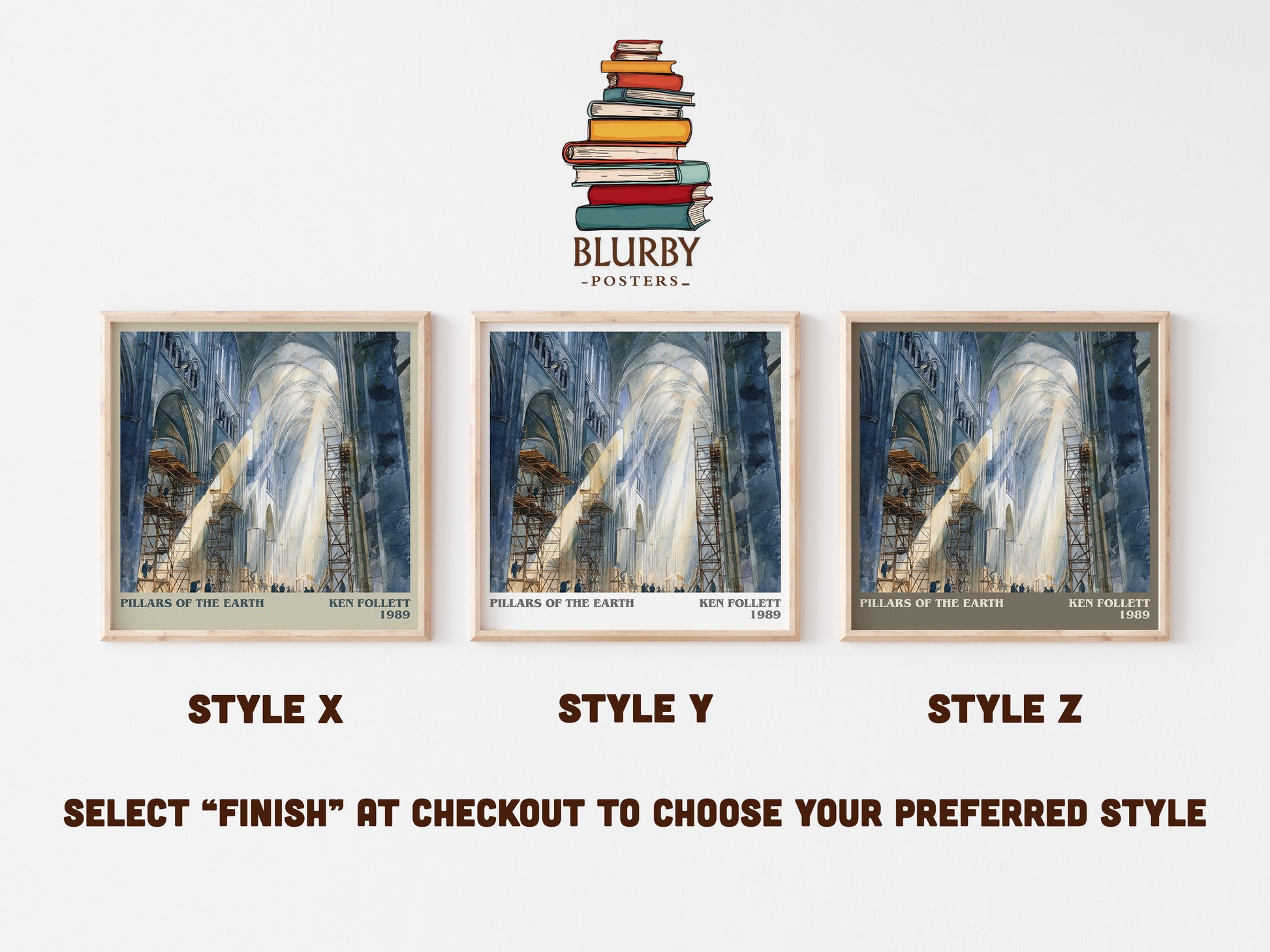 The Pillars of the Earth literary art print colour and style options – Ken Follett book art