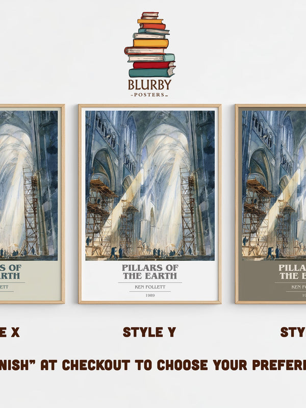The Pillars of the Earth book cover print in frame leaning in hallway – coming of age wall art