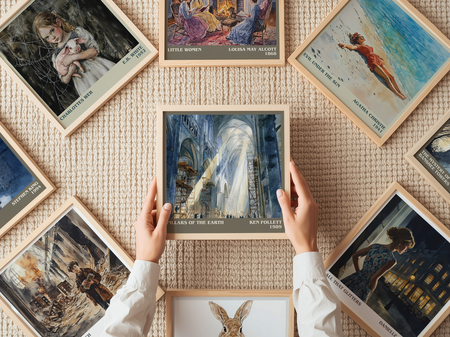 The Pillars of the Earth literary print on bookshelf – Ken Follett fan gift