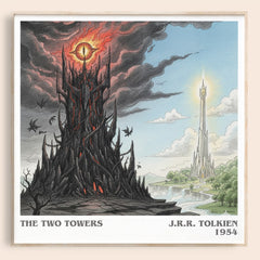 The Two Towers Literary Art Print by J.R.R. Tolkien – square framed poster