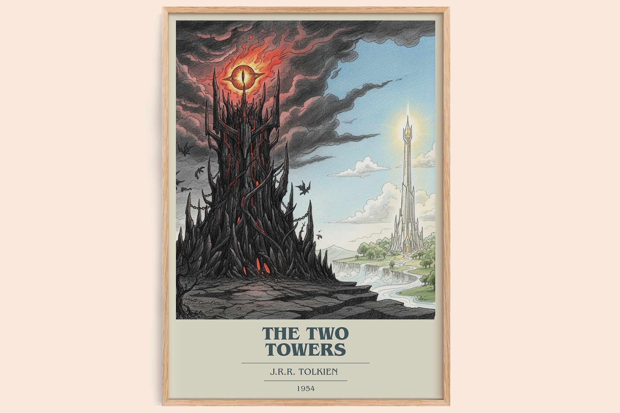 The Two Towers book cover book poster by J.R.R. Tolkien – framed literary art print