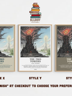 The Two Towers Bookish Wall Art by J.R.R. Tolkien – Style X, Y and Z side by side – choose your finish