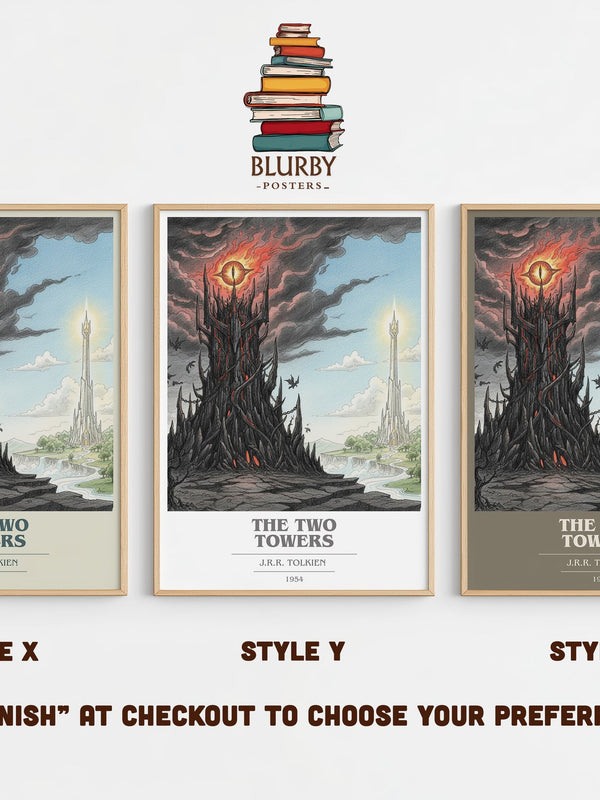 The Two Towers book cover print in frame leaning in hallway – historical fiction wall art