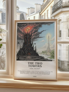 The Two Towers Bookish Wall Art by J.R.R. Tolkien – framed print by a bright window