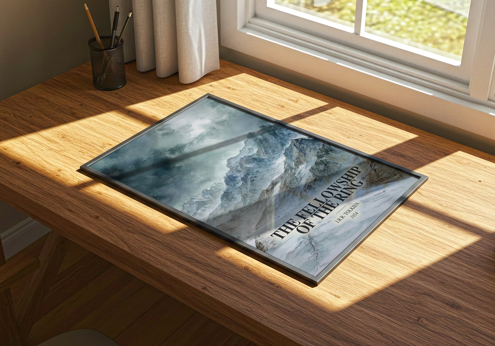 The Fellowship Of The Ring watercolour book poster framed on wall – fantasy wall art