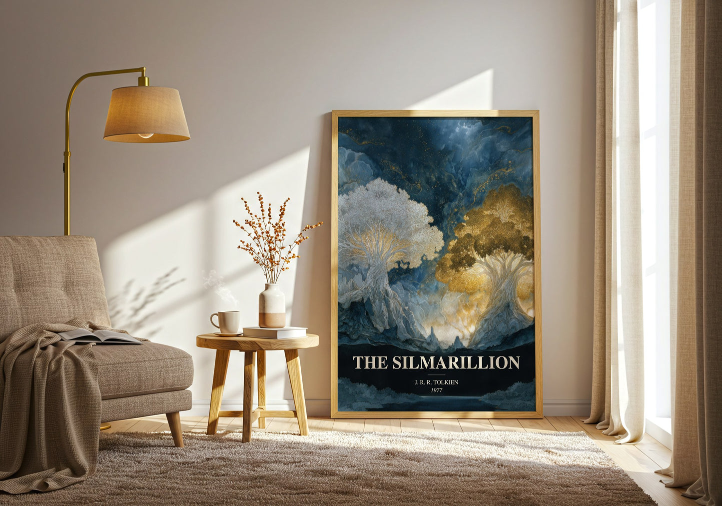 The Silmarillion watercolour print in frame leaning in hallway – fantasy wall art