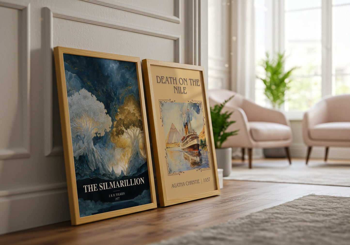 The Silmarillion watercolour print framed by window – literary home decor
