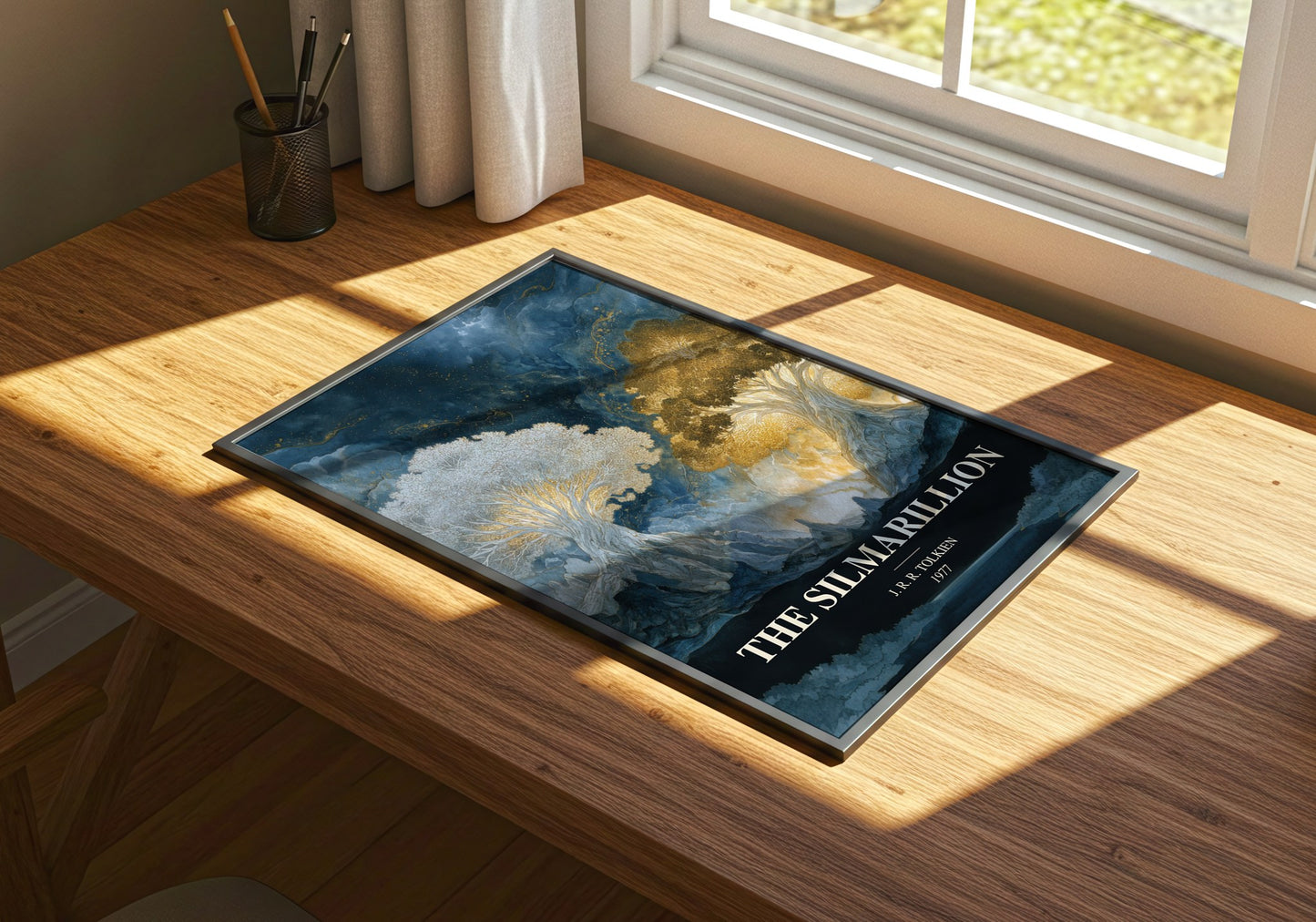 The Silmarillion watercolour book poster framed on wall – fantasy wall art