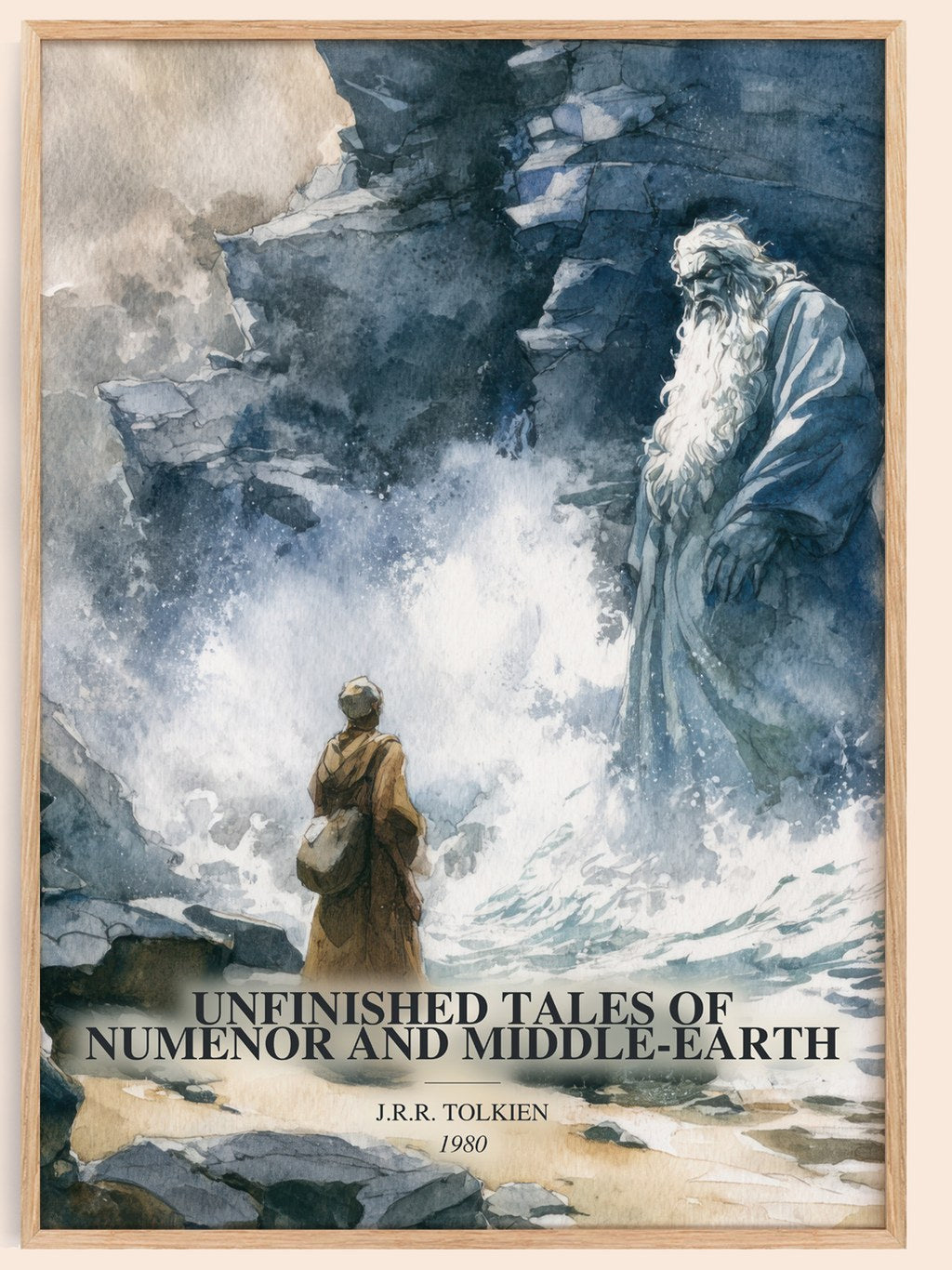 Unfinished Tales Of Numenor And Middle-Earth watercolour book poster by J.R.R. Tolkien – framed literary art print