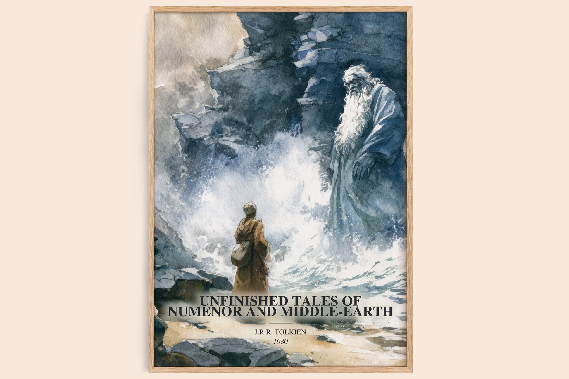 Unfinished Tales Of Numenor And Middle-Earth watercolour book poster by J.R.R. Tolkien – framed literary art print
