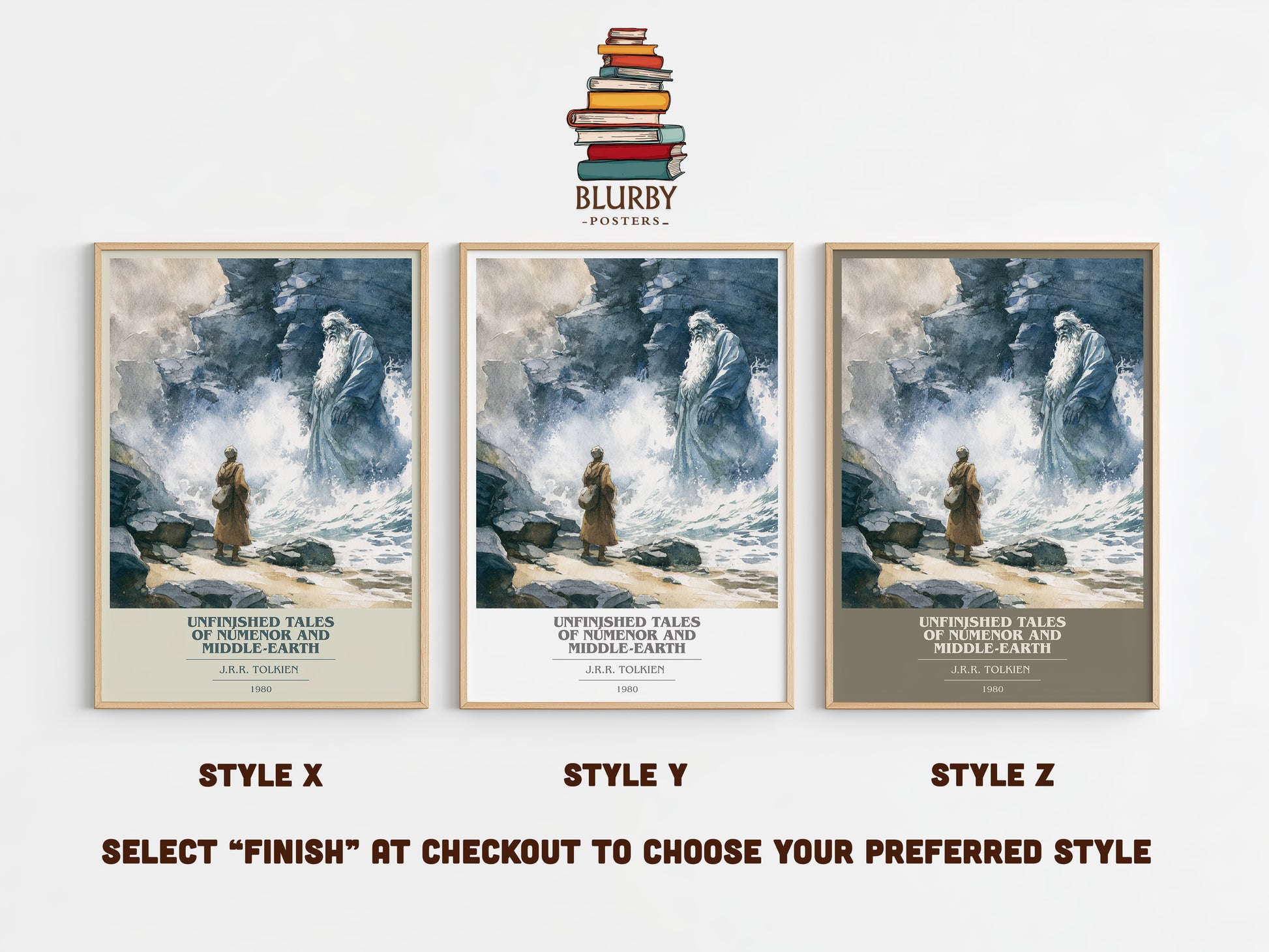 Unfinished Tales Of Numenor And Middle-Earth book cover print in frame leaning in hallway – fantasy wall art