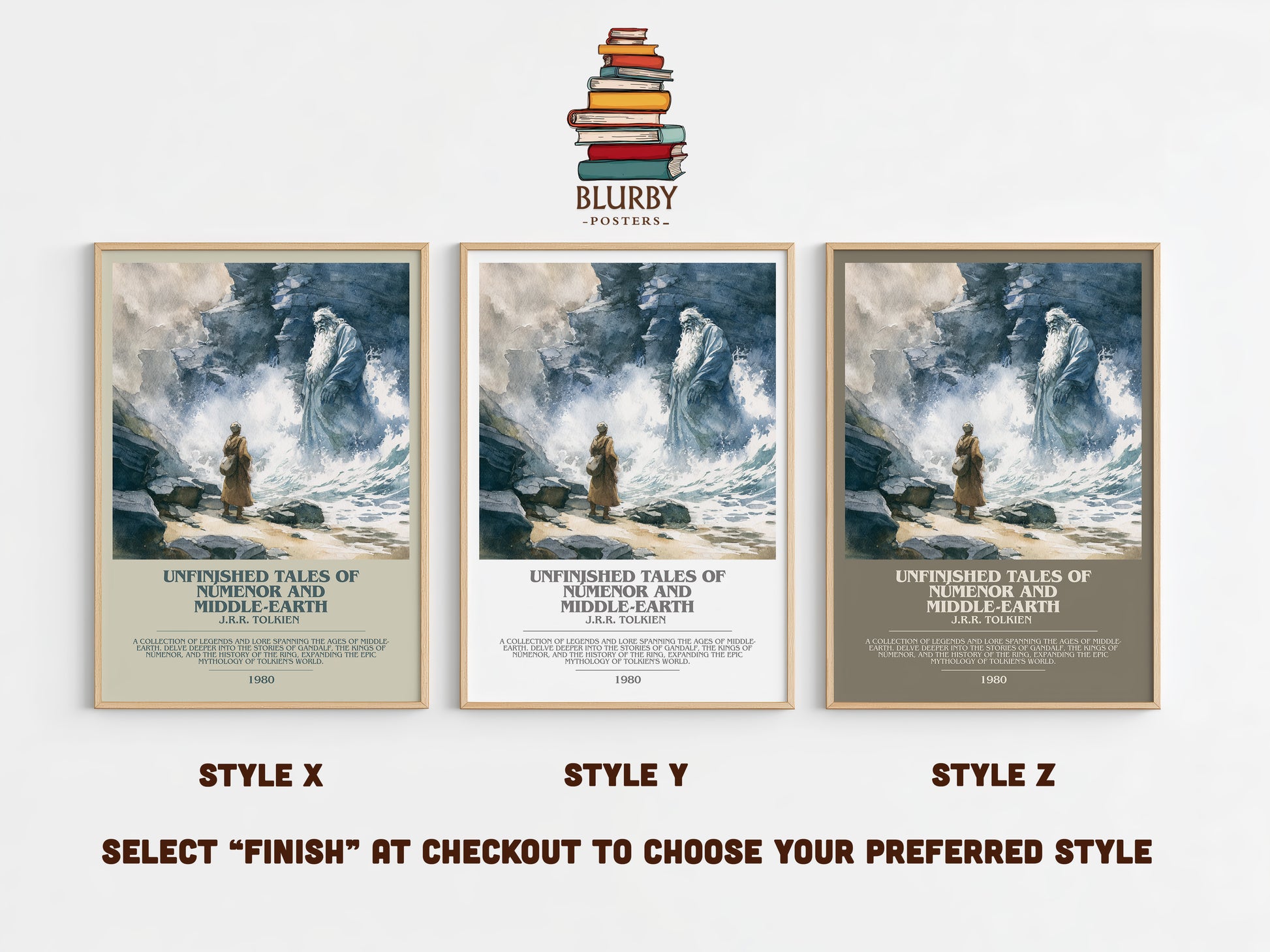 Unfinished Tales Of Numenor And Middle-Earth bookish print in frame leaning in hallway – fantasy wall art