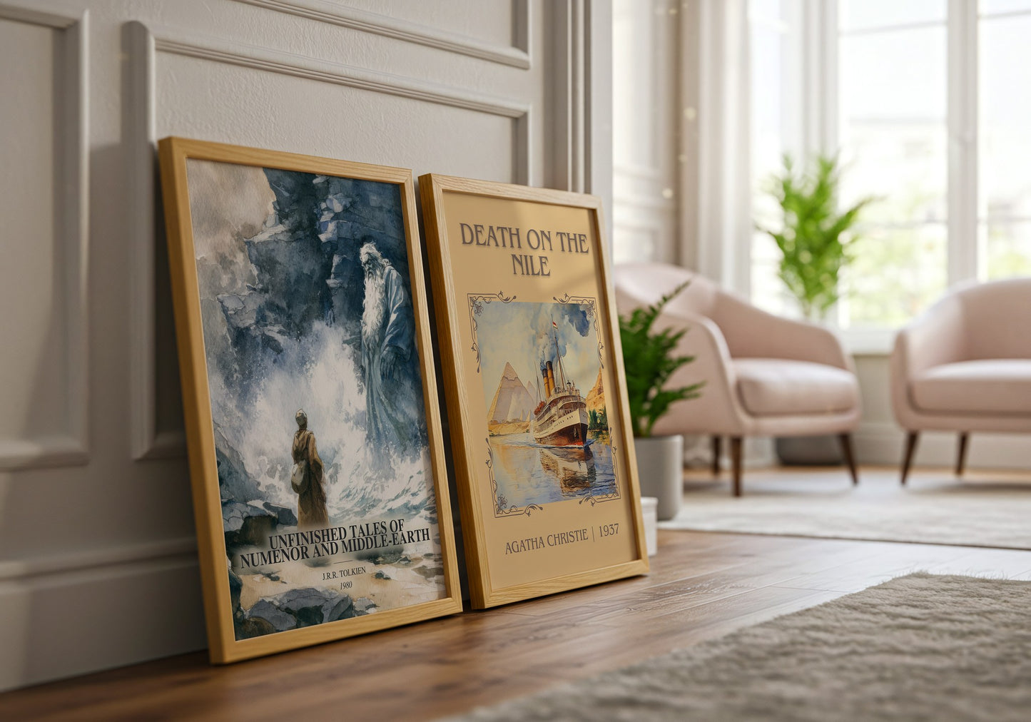 Unfinished Tales Of Numenor And Middle-Earth watercolour print framed by window – literary home decor